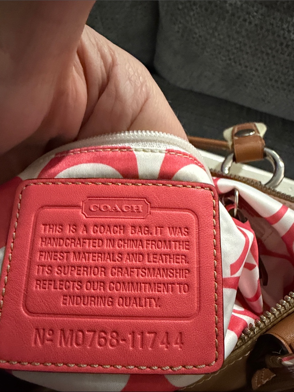 Coach Tan Tote with Pink/Coral Accents - Picture 5 of 8